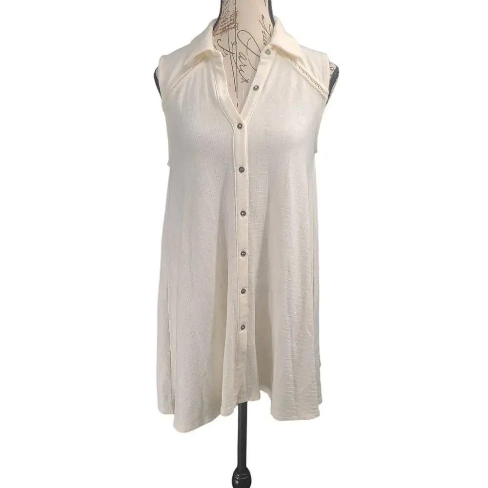 Everleigh poplin sleeveless tunic women's Ivory down top Size Petite small - Picture 2 of 8